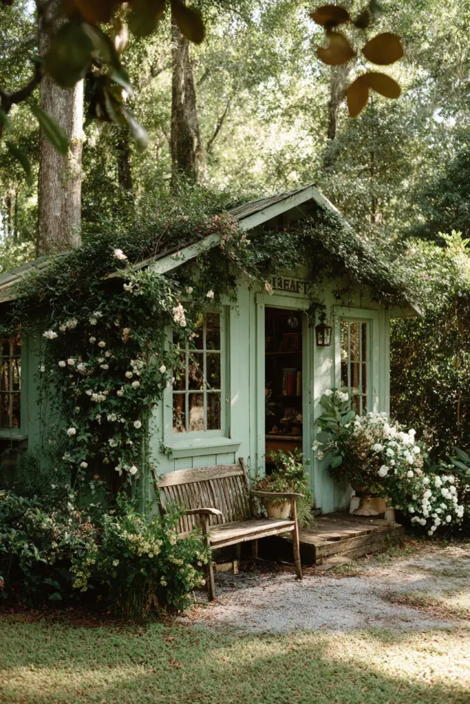 Vintage Aqua Garden Shed Retreat