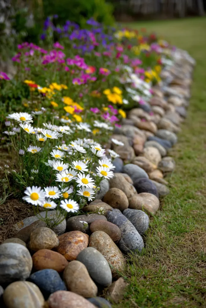Whimsical Garden Border with Colorful Stones
