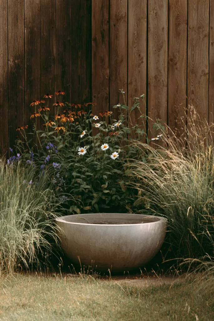 Whimsical Wildflower Bed with Birdbath