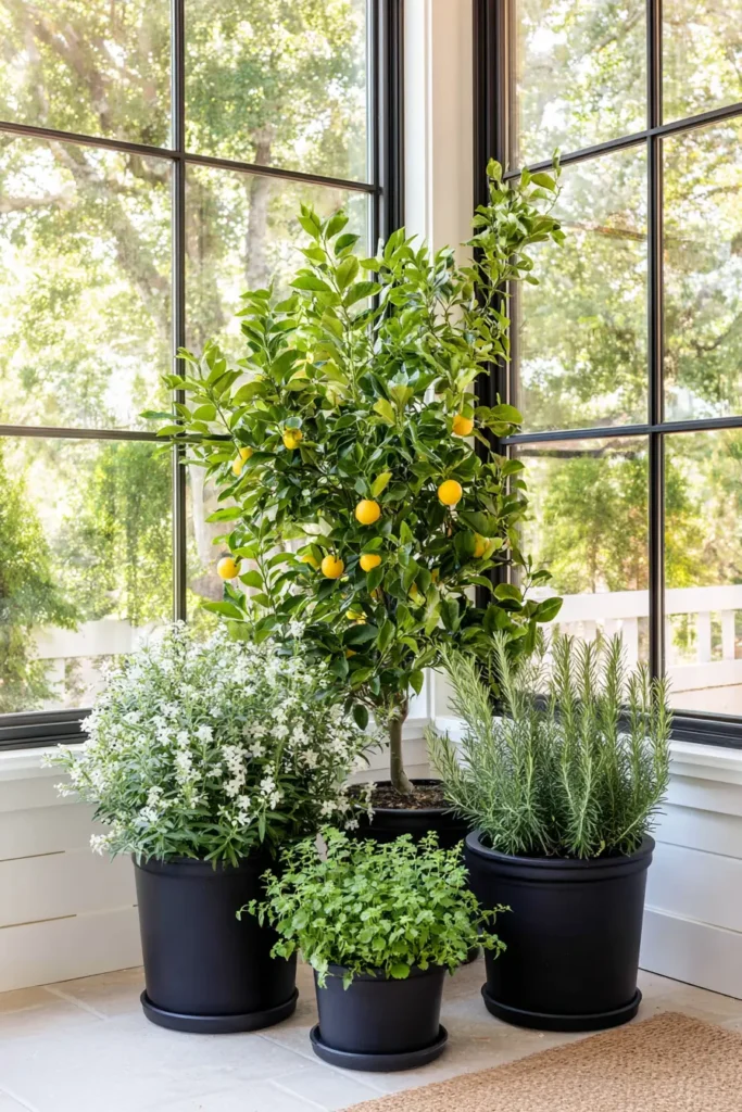 White Flowering Container Garden Design