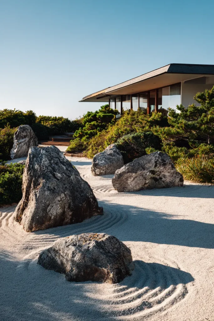 Zen Sand Garden with Pine Tree