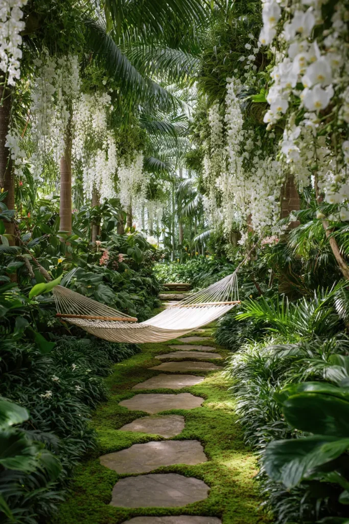 Bohemian Tropical Courtyard with Hanging Plants