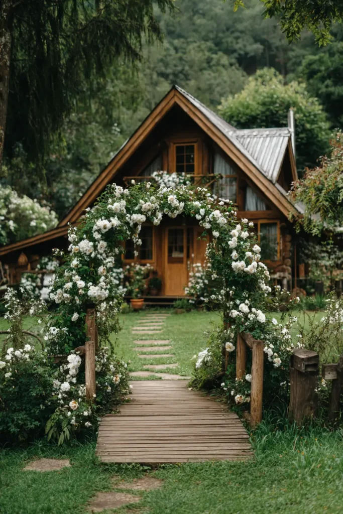 Charming White Climbing Rose Arbor Trellis