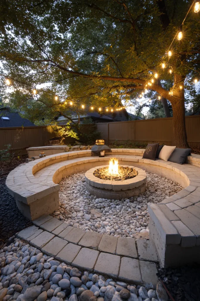 Circular Brick Fire Pit Lounge