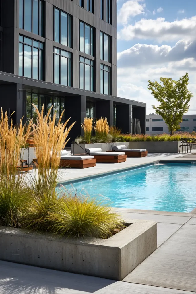 Contemporary Minimalist Poolside Planting Design