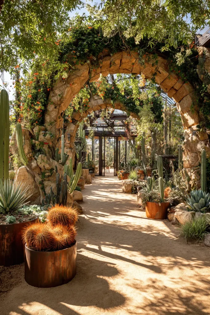 Desert-Tropical Courtyard with Cacti and Agave