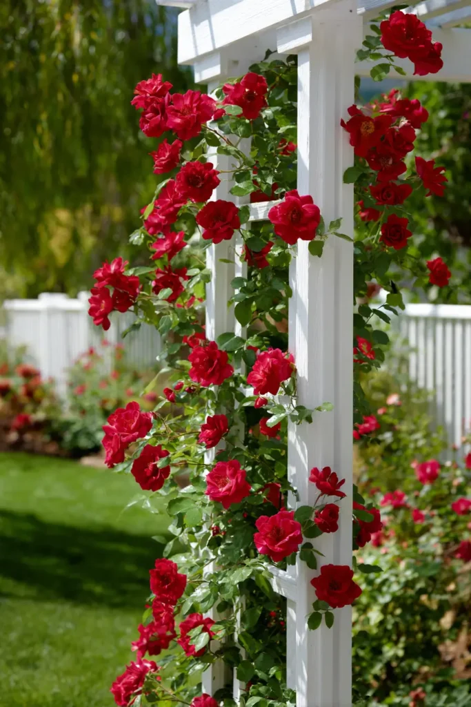 Elegant Burgundy Climbing Roses Trellis Design