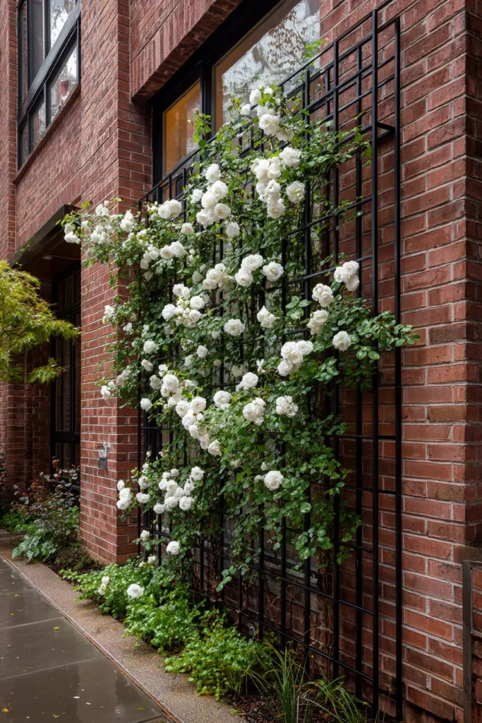Elegant Yellow Climbing Roses on Trellis