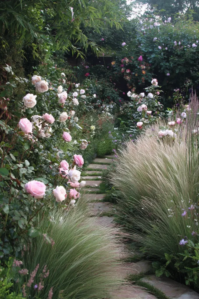 English Cottage Garden with Ornamental Grasses