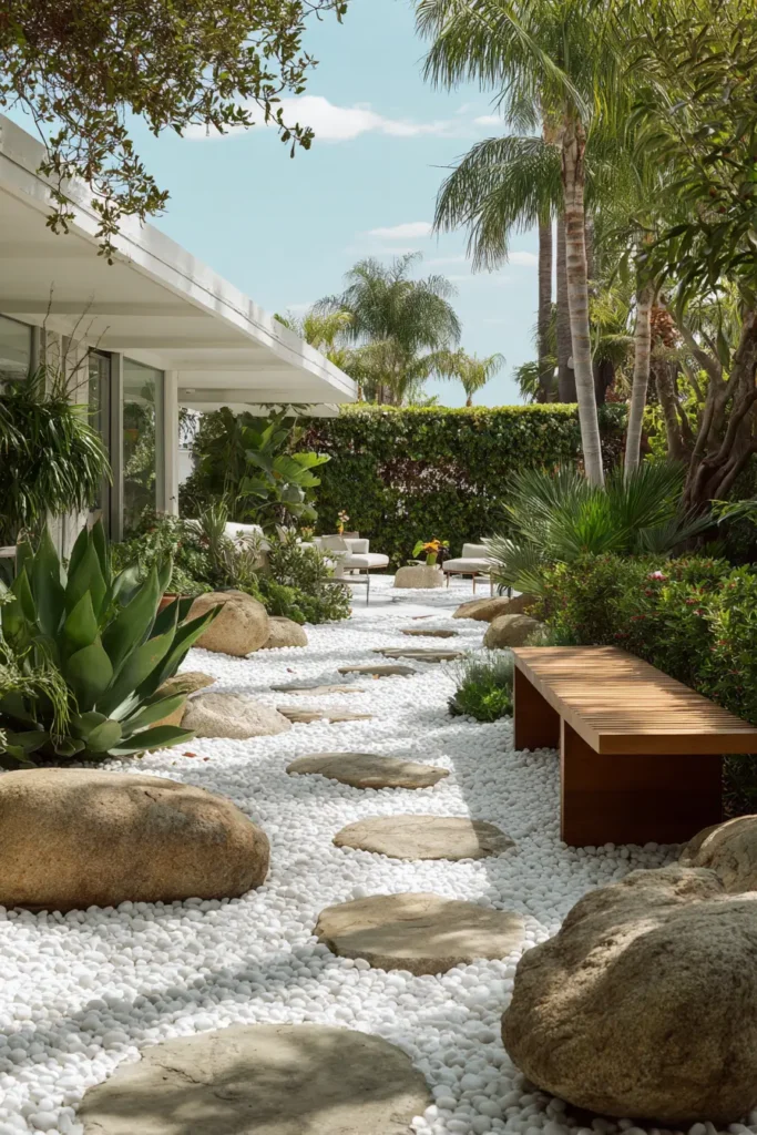 Green Foliage And White Stones