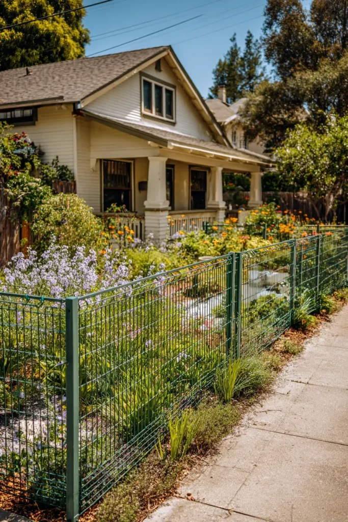 Green Wire Fence with Wooden Base