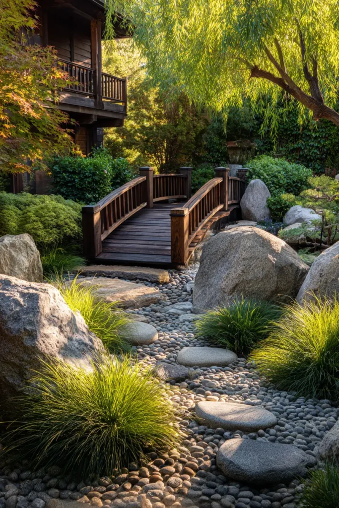 Japanese Zen Garden with Ornamental Grasses