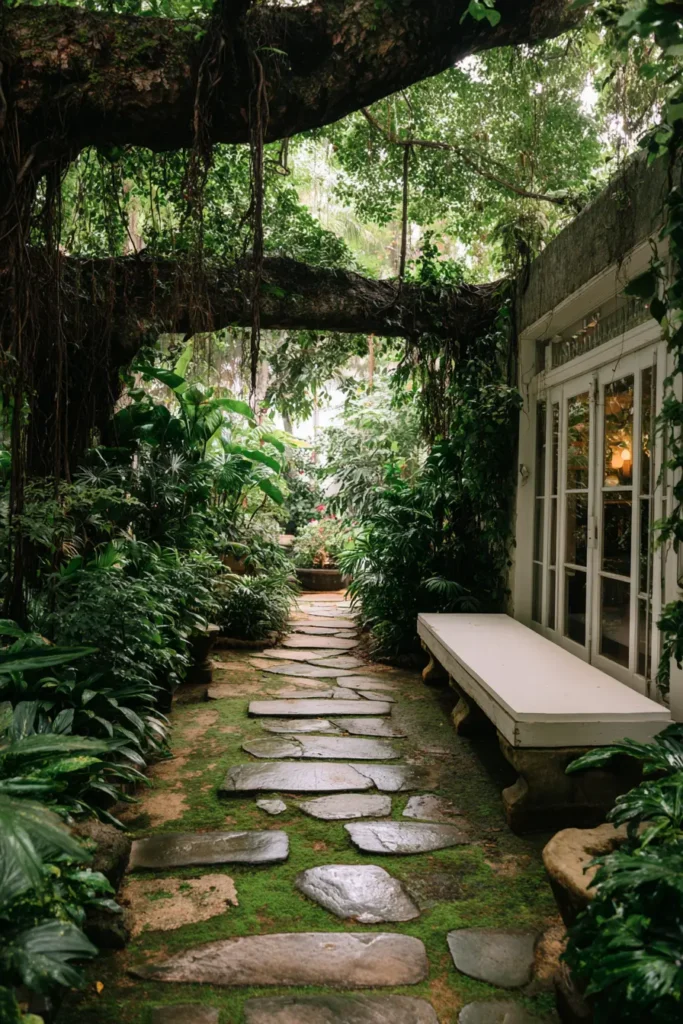 Jungle Oasis with Hidden Stone Bench