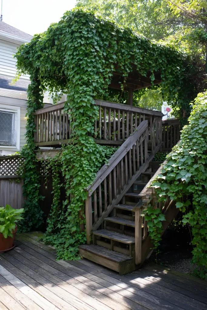 Lush Greenery Surrounding Inviting Wooden Decking