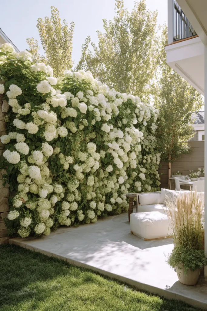 Lush Hydrangea Wall for Privacy