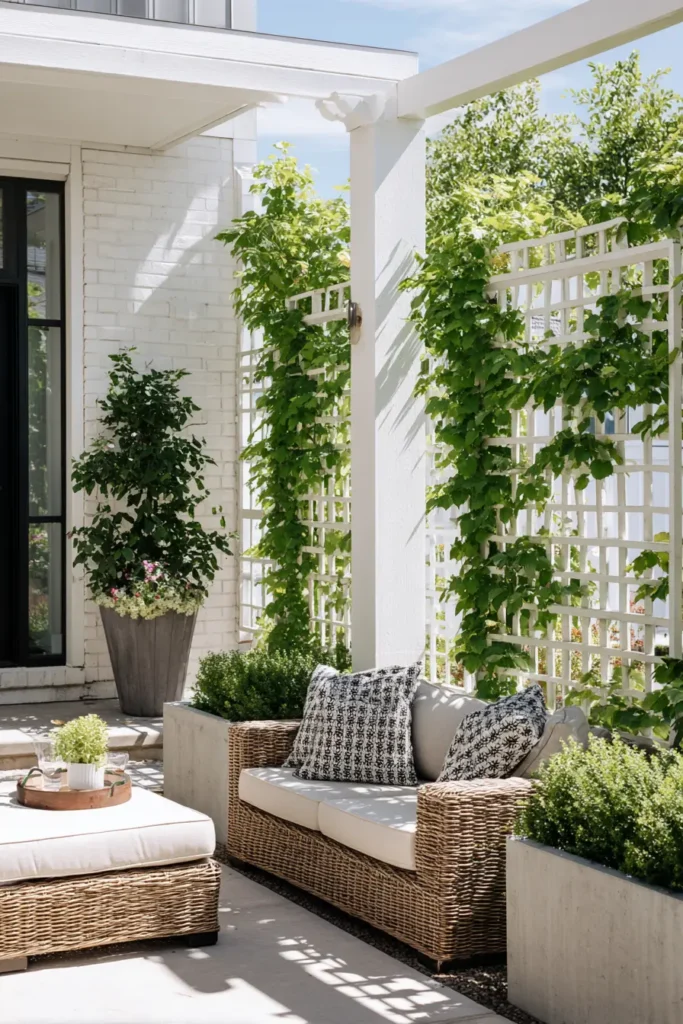 Lush White Flowering Trellis Retreat
