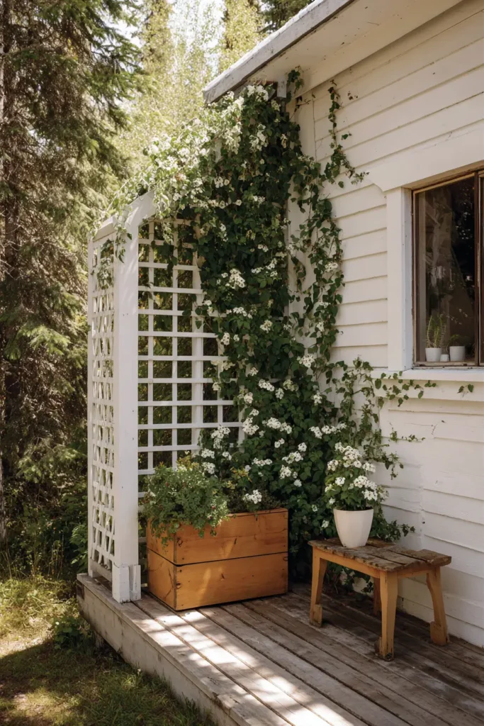 Lush White Rose Garden Privacy Screen