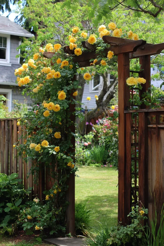 Lush Yellow Climbing Rose Trellis Design