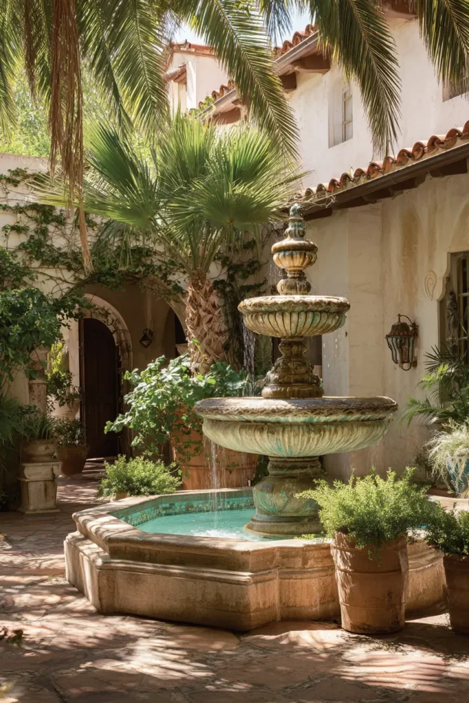 Mediterranean-Tropical Courtyard with Terracotta Accents