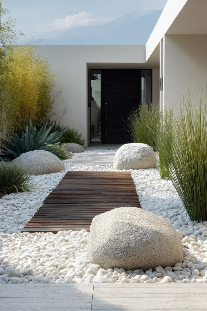 Minimalist Japanese Courtyard with Ornamental Grasses