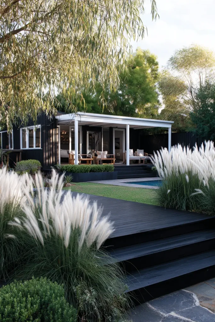 Modern Black Wood Pool Deck Oasis
