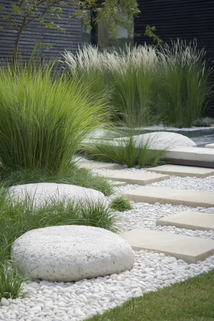 Modern Minimalist Garden with Ornamental Grasses