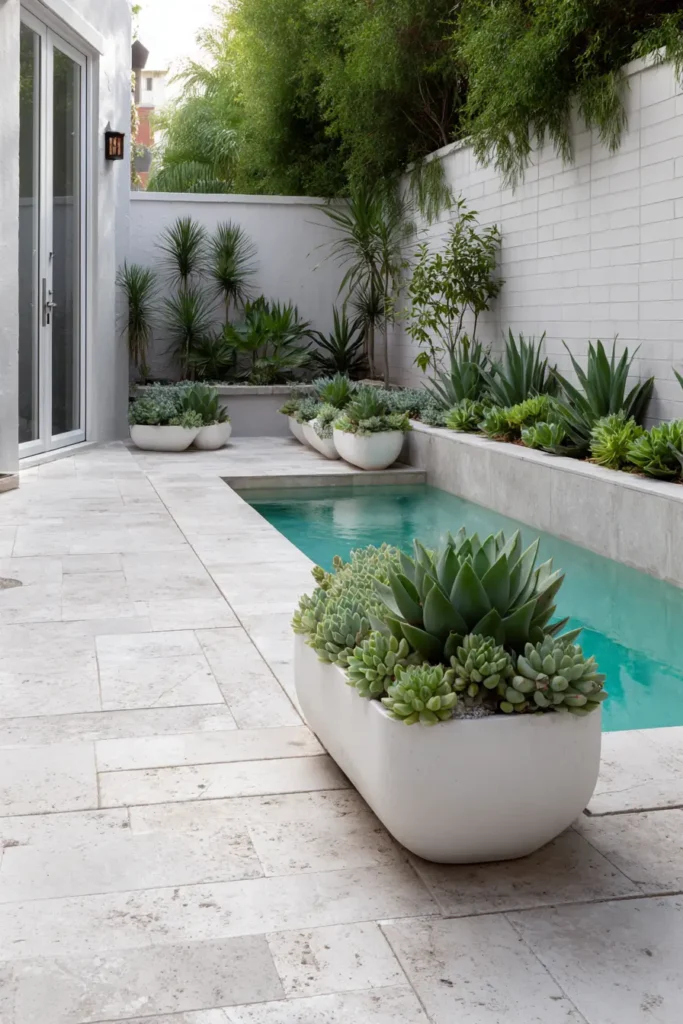 Modern Succulent Planters by Poolside
