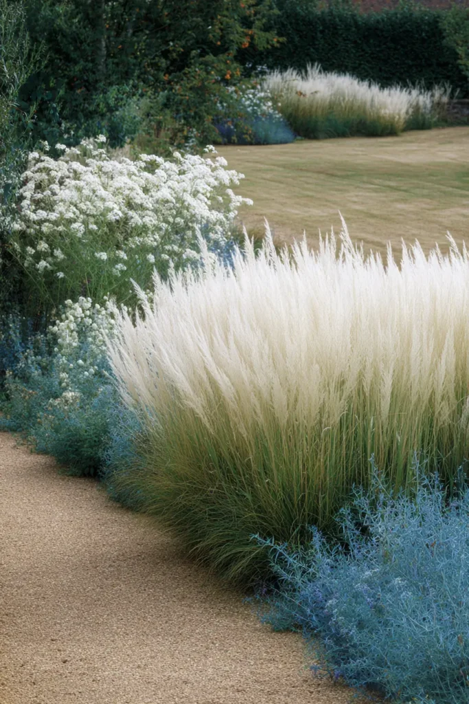 Monochrome Garden with Silver and Blue Ornamental Grasses