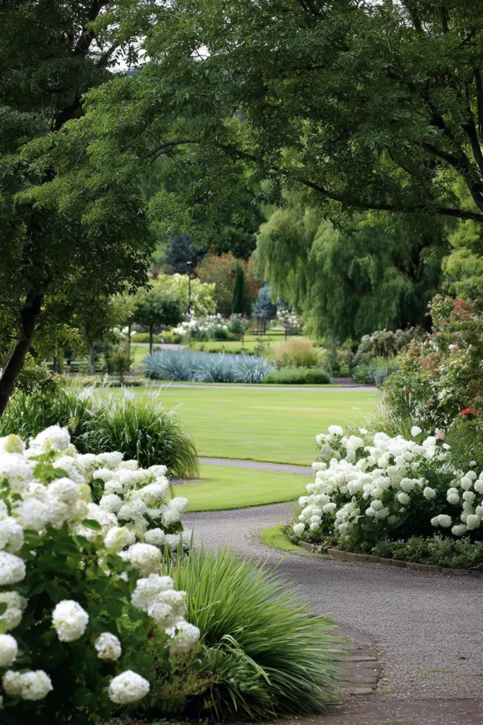 Pathway-Lined Garden with Flowing Ornamental Grasses