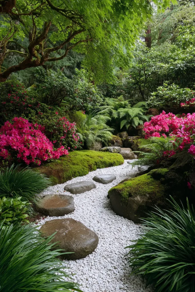 Pathway With Azaleas And Moss