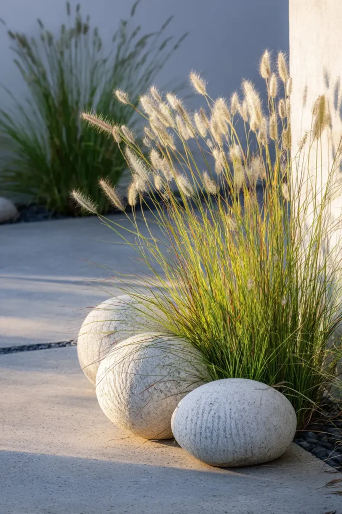 Pennisetum with Decorative Stone Accents