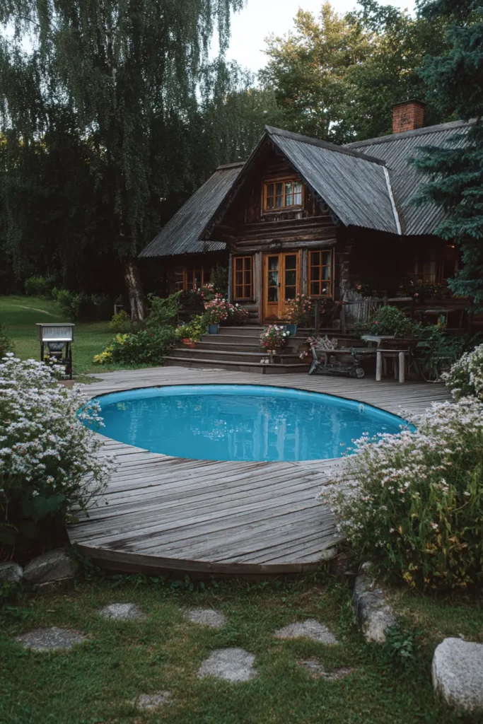 Rustic Above Ground Pool with Landscaping