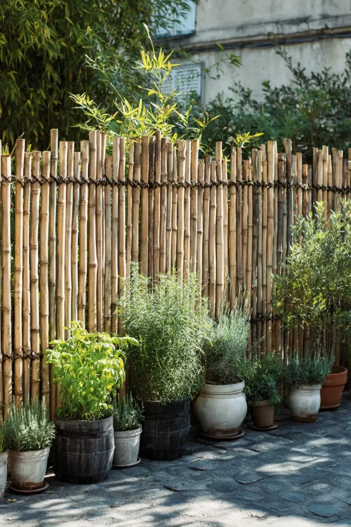 Rustic Bamboo Herb Privacy Screen Design