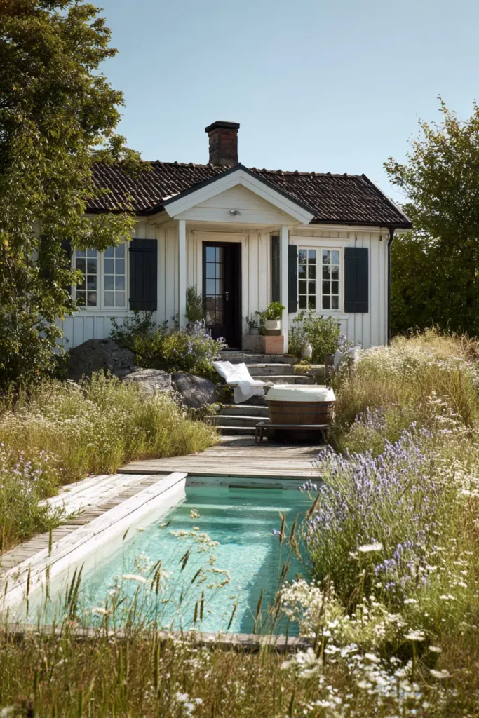 Rustic Deck Surrounded by Wildflowers