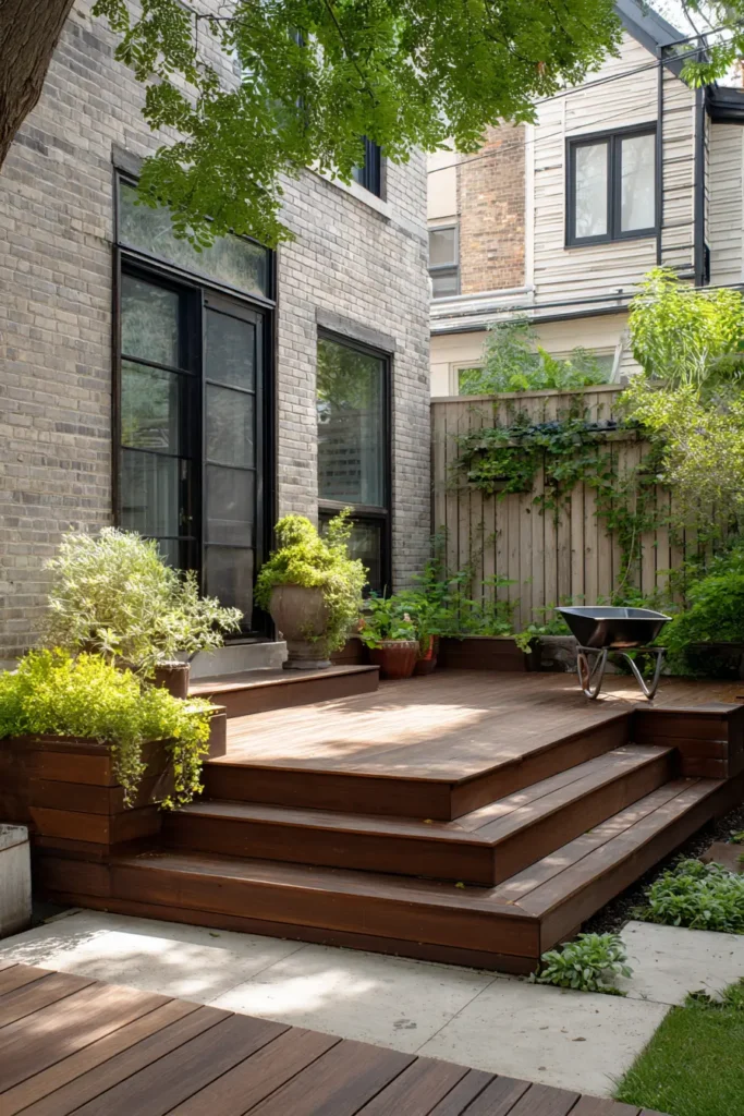 Rustic Elevated Timber Deck with Planters