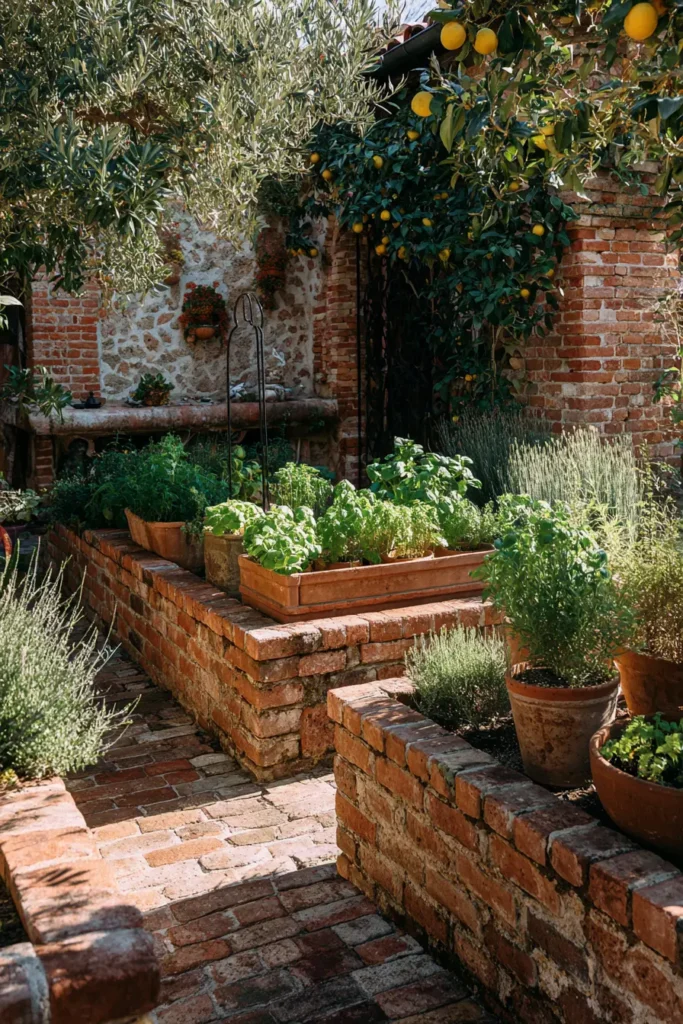 Rustic Herb Garden with Bricks