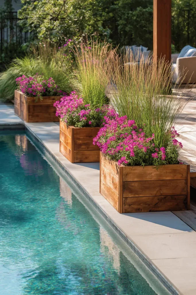 Rustic Planters with Pink Flowers and Grasses