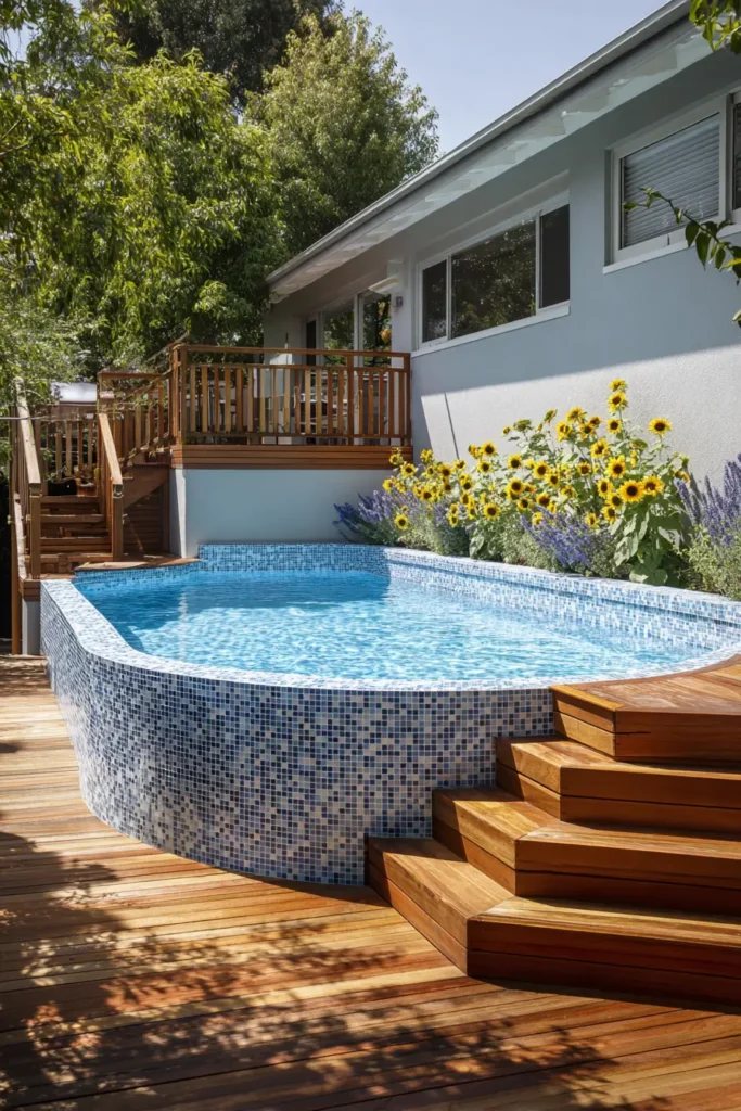 Rustic Sunflower-Enhanced Above Ground Deck