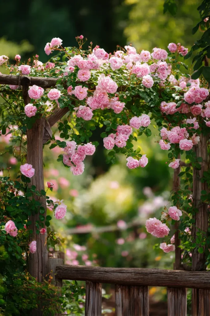 Rustic Trellis with Pink Climbing Roses