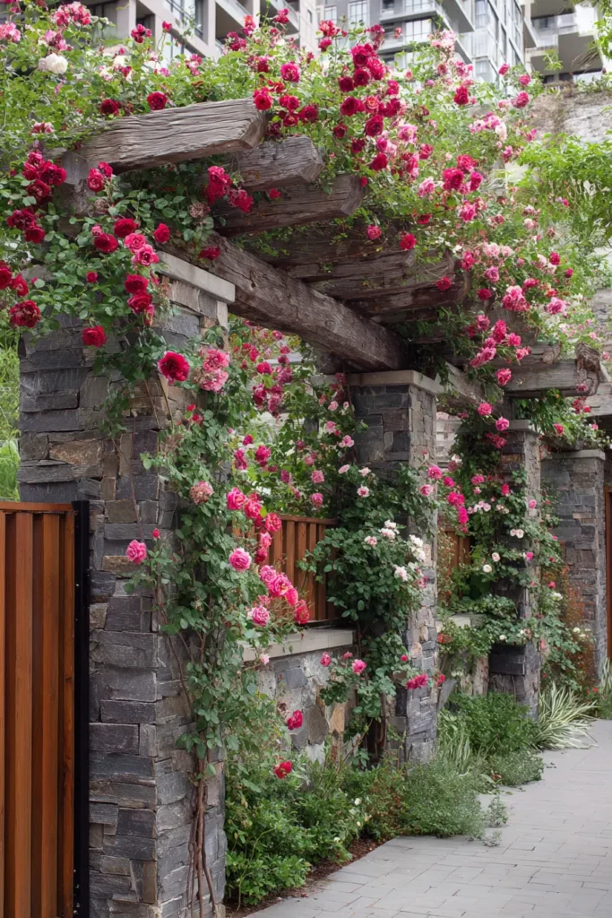 Rustic Trellis with Vibrant Climbing Roses