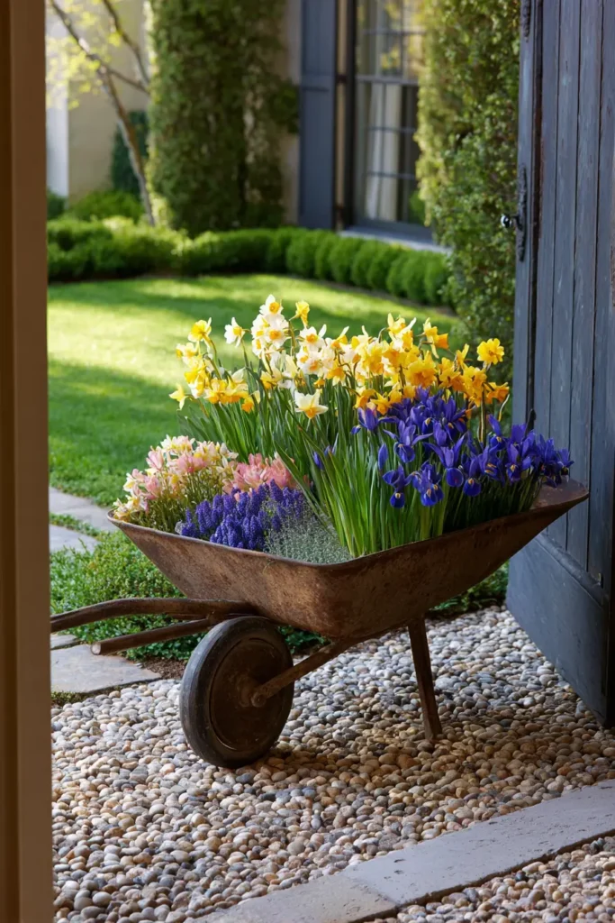 Rustic Wheelbarrow Filled with Daffodils