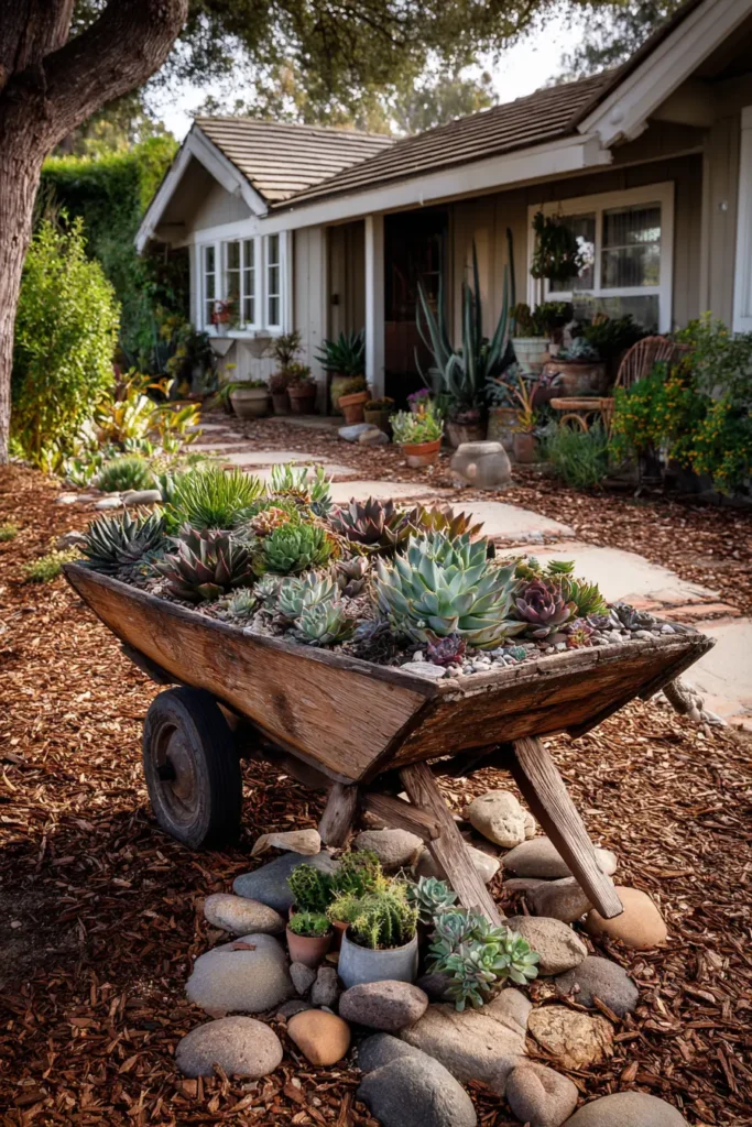Rustic Wheelbarrow Filled with Succulents