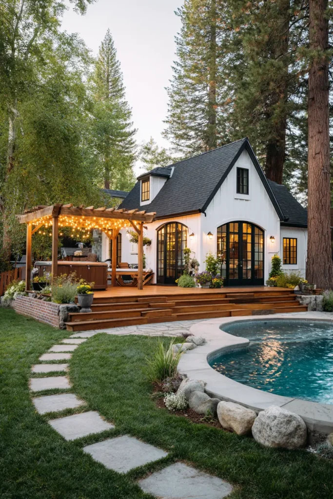 Rustic Wooden Deck Surrounding Pool