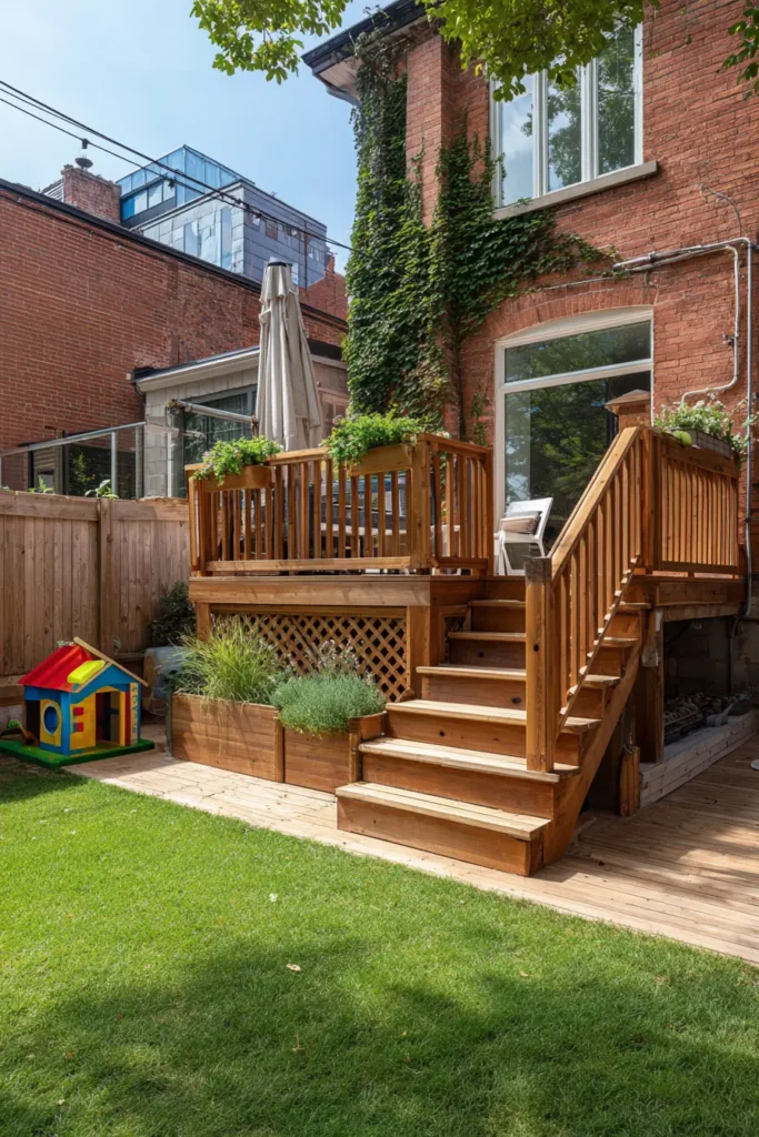 Rustic Wooden Deck with Colorful Flowers