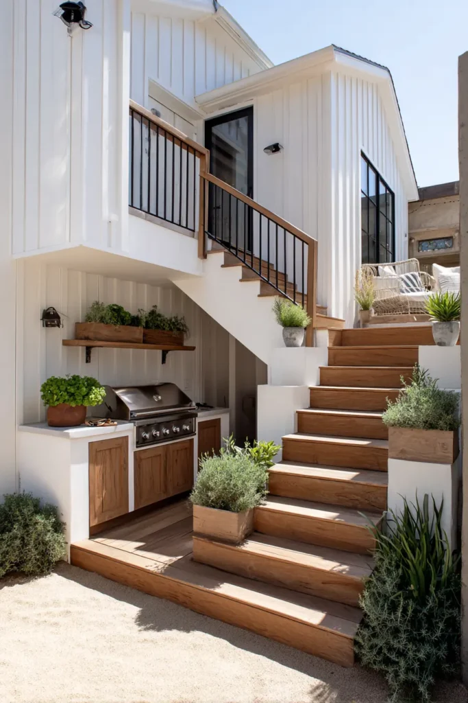 Rustic Wooden Deck with Lush Herbs