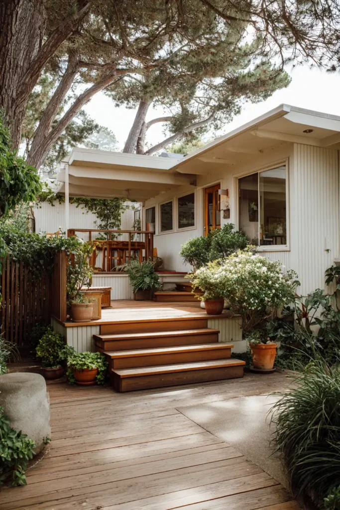Rustic Wooden Deck with Stylish Planters