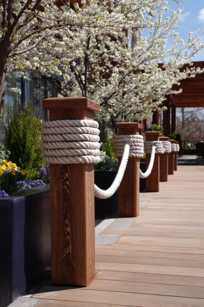 Rustic Wooden Rope-Bound Fence