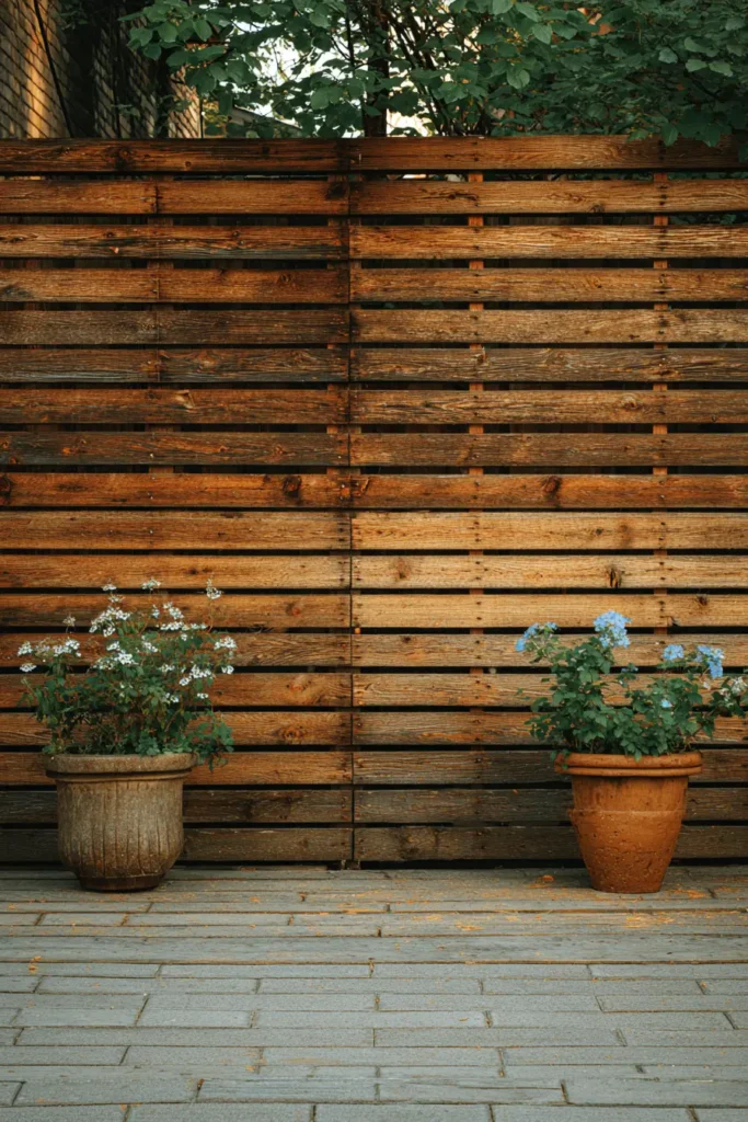 Rustic Wooden Slat Privacy Fence