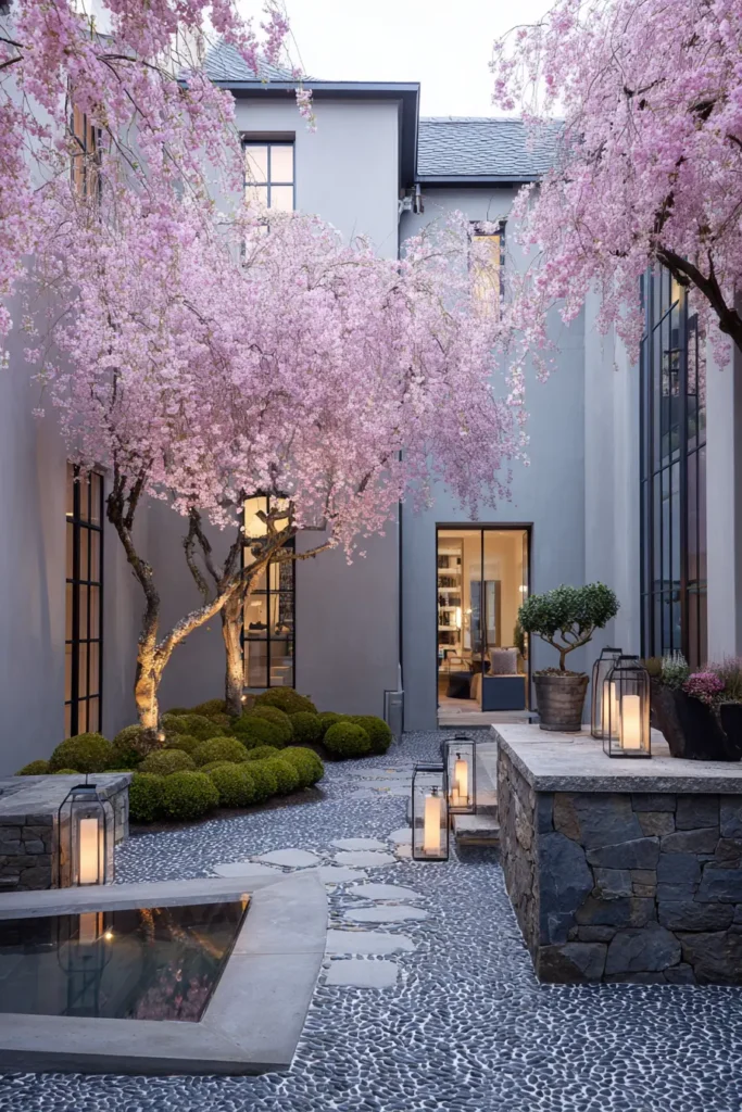 Serene Garden with Cherry Blossoms