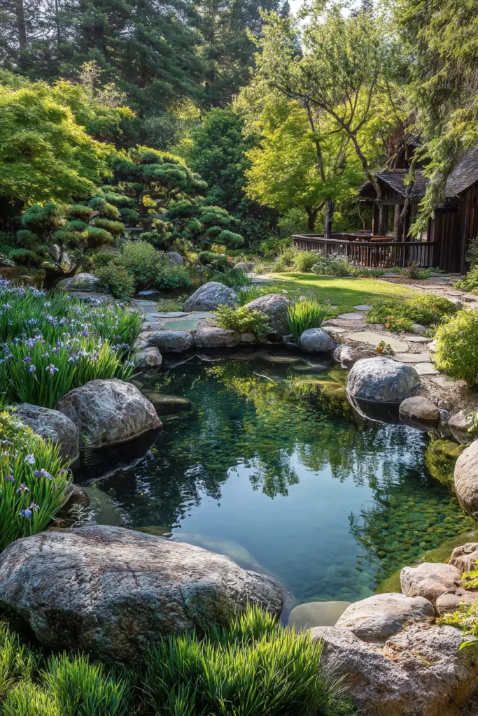 Serene Japanese Koi Pond Garden
